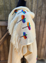 Load image into Gallery viewer, White Ruana with Colorful Felted Flowers