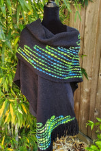Load image into Gallery viewer, Black Ruana with Green Details