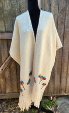 Load image into Gallery viewer, White Ruana with Colorful Felted Flowers