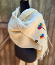 Load image into Gallery viewer, White Ruana with Colorful Felted Flowers