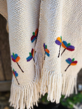 Load image into Gallery viewer, White Ruana with Colorful Felted Flowers