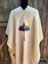 Load image into Gallery viewer, White Ruana with Colorful Felted Flowers
