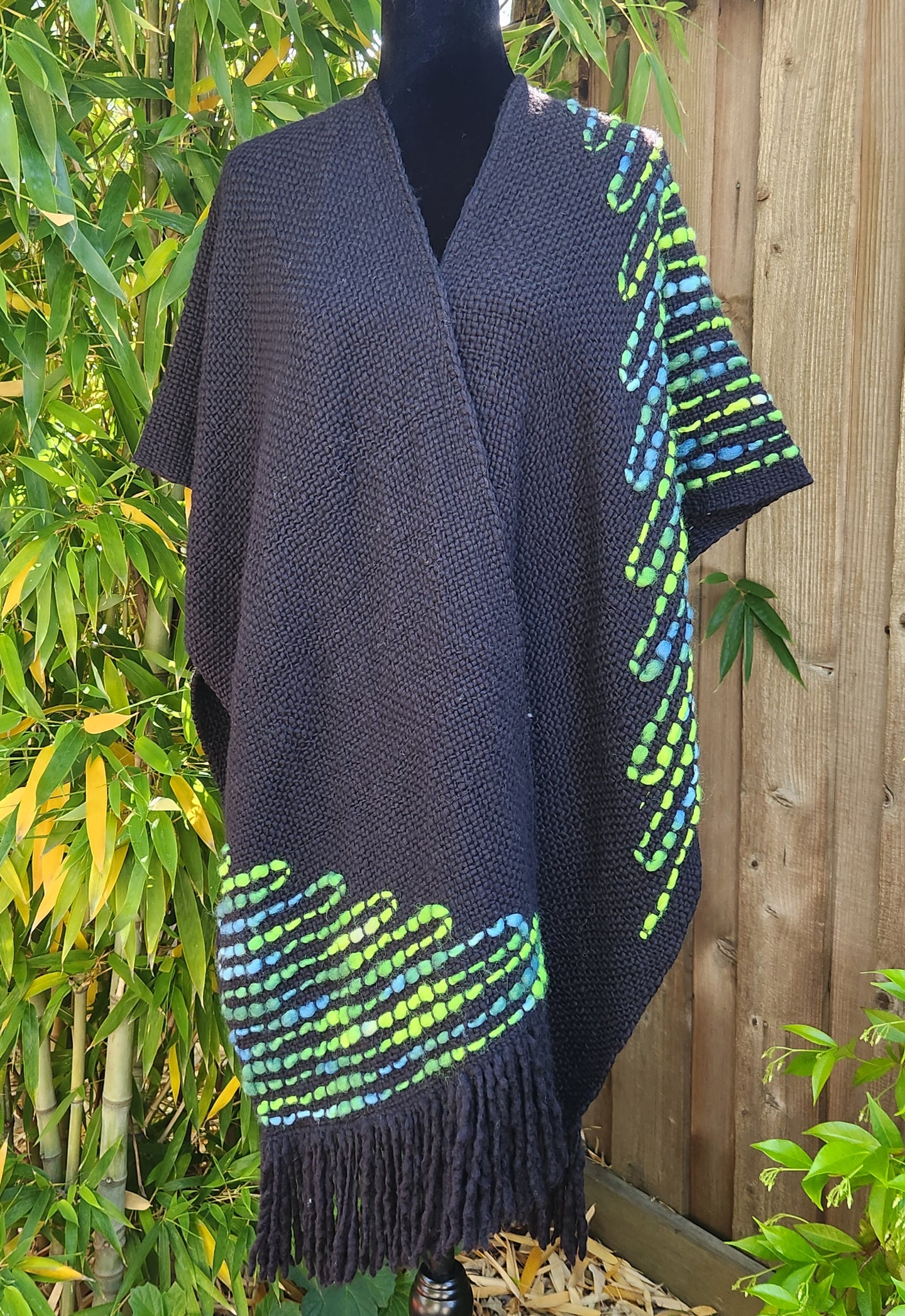 Black Ruana with Green Details
