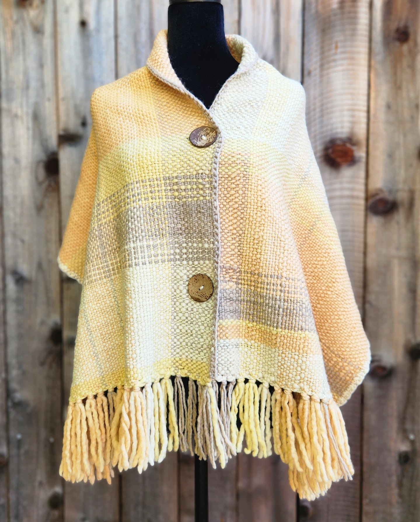 Small Poncho in Yellow, White, Beige and Light Coral