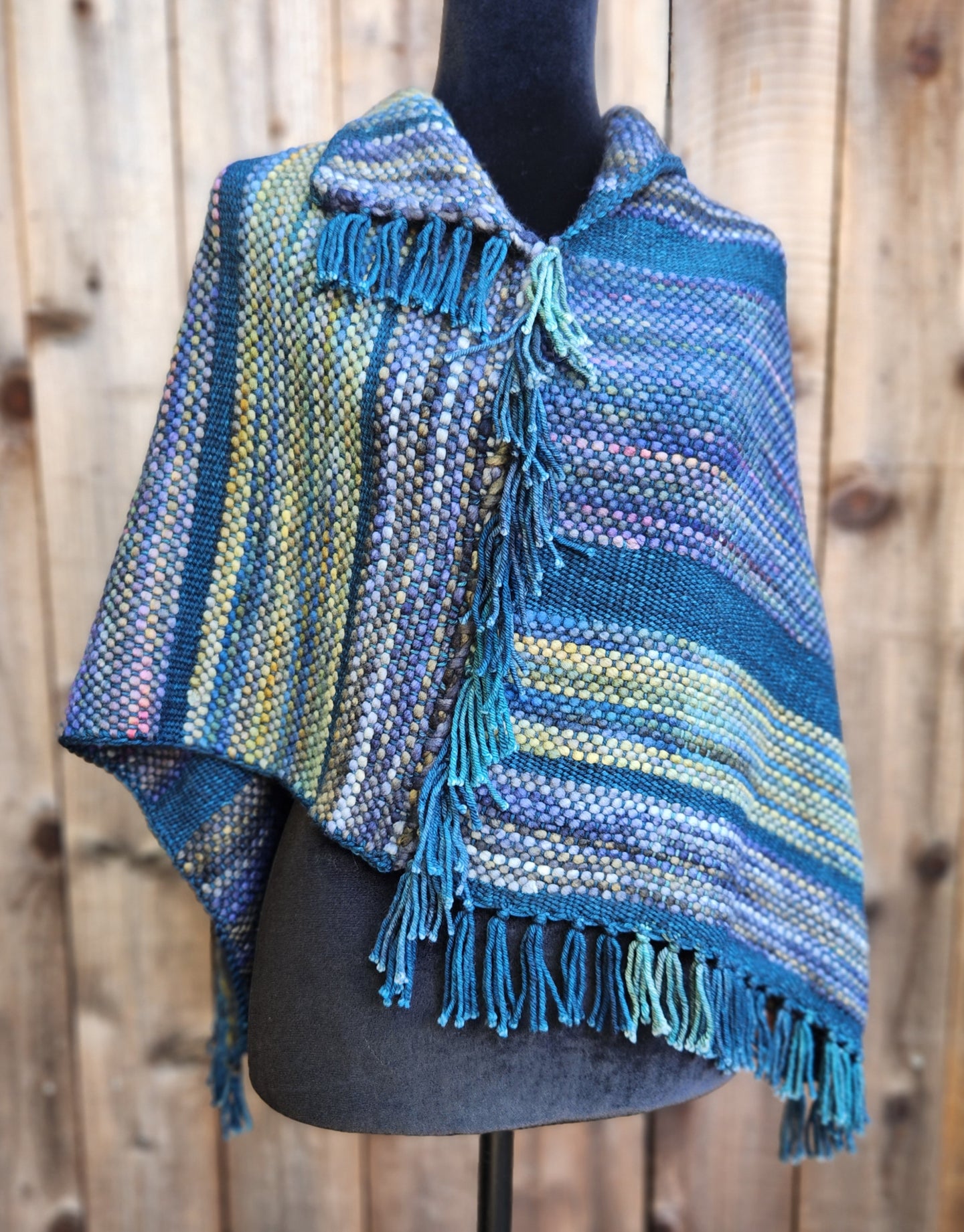 Poncho in Blue and Green