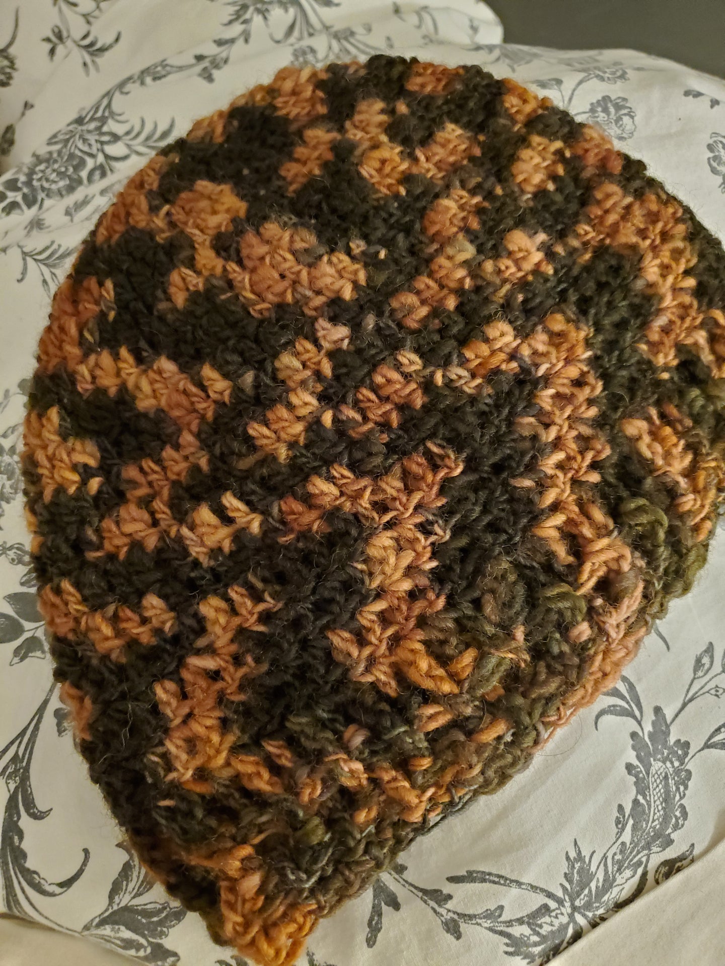 Variegated brown crochet beanie