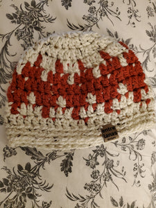 White and Red Crochet Beanie